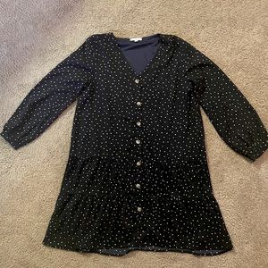 Navy with Cream Polka Dots Drop Waist 3/4 Sleeve Dress- Size Large